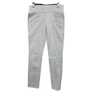 Ci Sono Womens Grey Ponte Knit Pull On Pants Gold Zipper‎ Accent P1861 Size L
